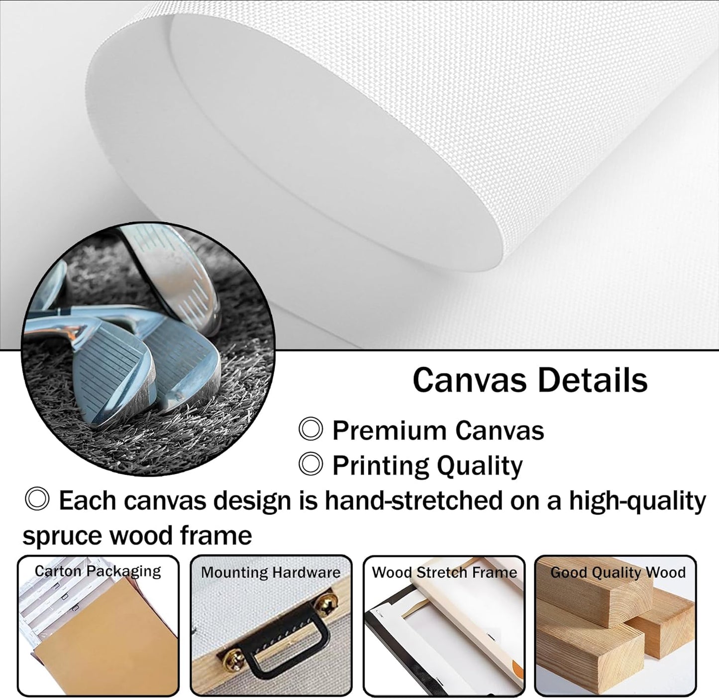 Sepwrol Golf Canvas Wall Art Black White Golf Ball and Golf Club Picture Sport Theme Poster Printing Artwork for Home Living Room Bedroom Office Wall Decor 12"x16"x3