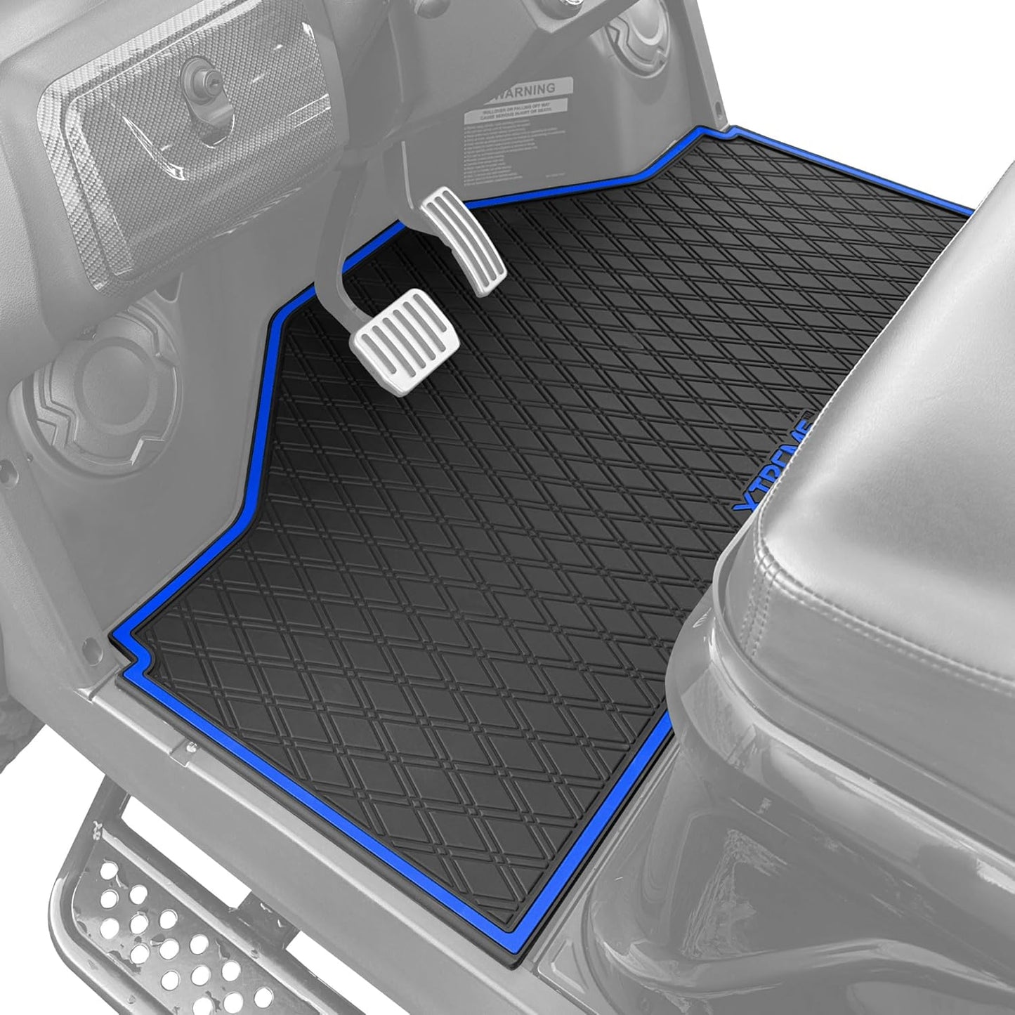 Xtreme MATS Evolution D5 Golf Cart Floor Mat Set- Rubber Double Diamond Design - Fits DMAX, GT 4 & 6, D5 2 Seater or 2+2 Including Evolution Maverick and Ranger Trims (Blue Trim, D5 Front Row Only)