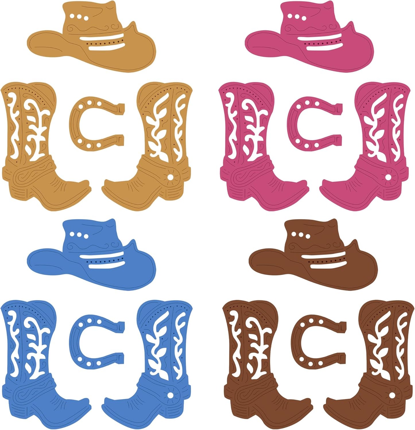 Cowboy Dies Cutting Stencil Set for Paper Scrapbooking Card Crafting, Steel Metal Western Boot Horseshoe Hat Cut Template Accessories for Embossing DIY Artist Happy Birthday Album Decorative Handcraft