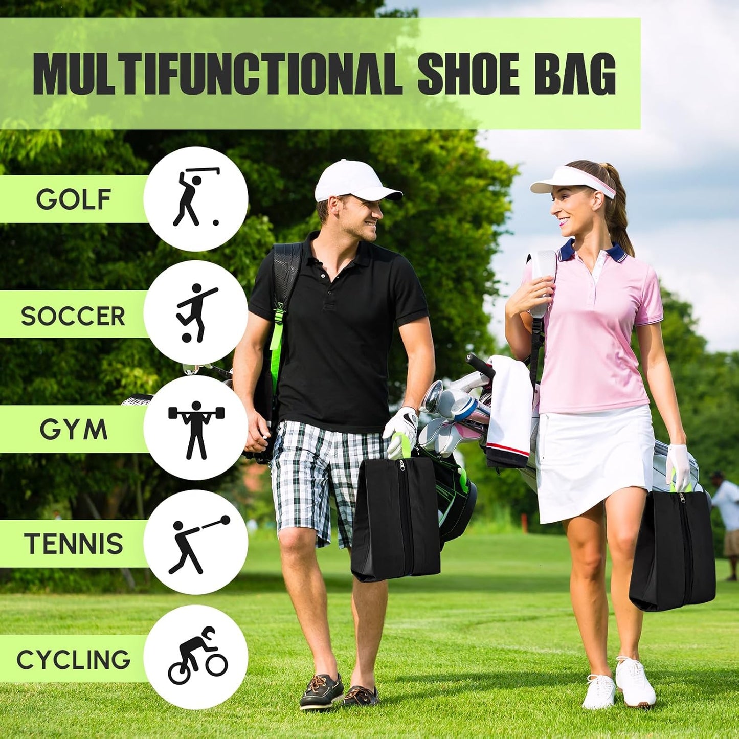 2 Pack Smell Proof Shoe Cleat Bag for Travel Water-Resistant Odor Absorbing Lightweight Golf Soccer Shoe Storage Organizer Pouch with Zipper for Gym Sports Travel Work (Black)