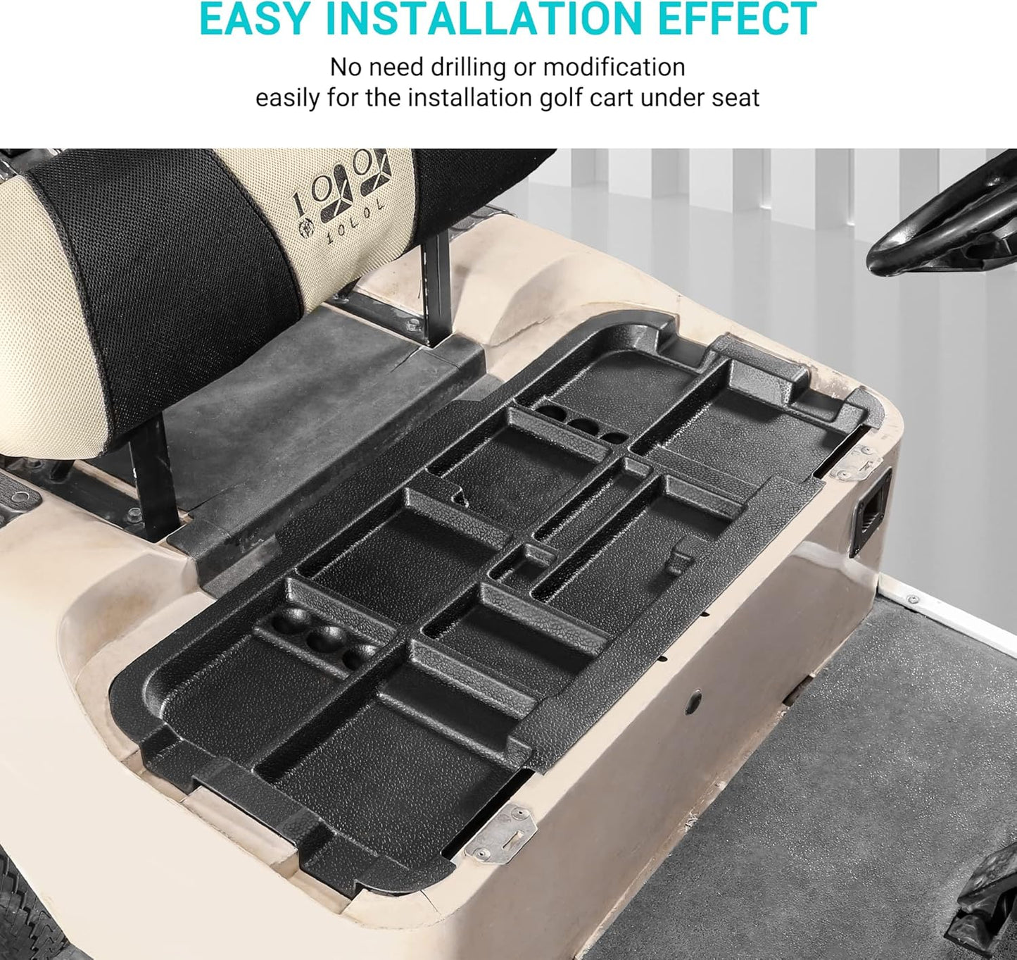 10L0L Golf Cart Under Seat Storage Tray Fits EZGO TXT, RXV, Club Car DS, Club Car Precedent, Yamaha G29, Electric Vehicle with Original Trojan Battery Underseat Organizer Container Holder Plate