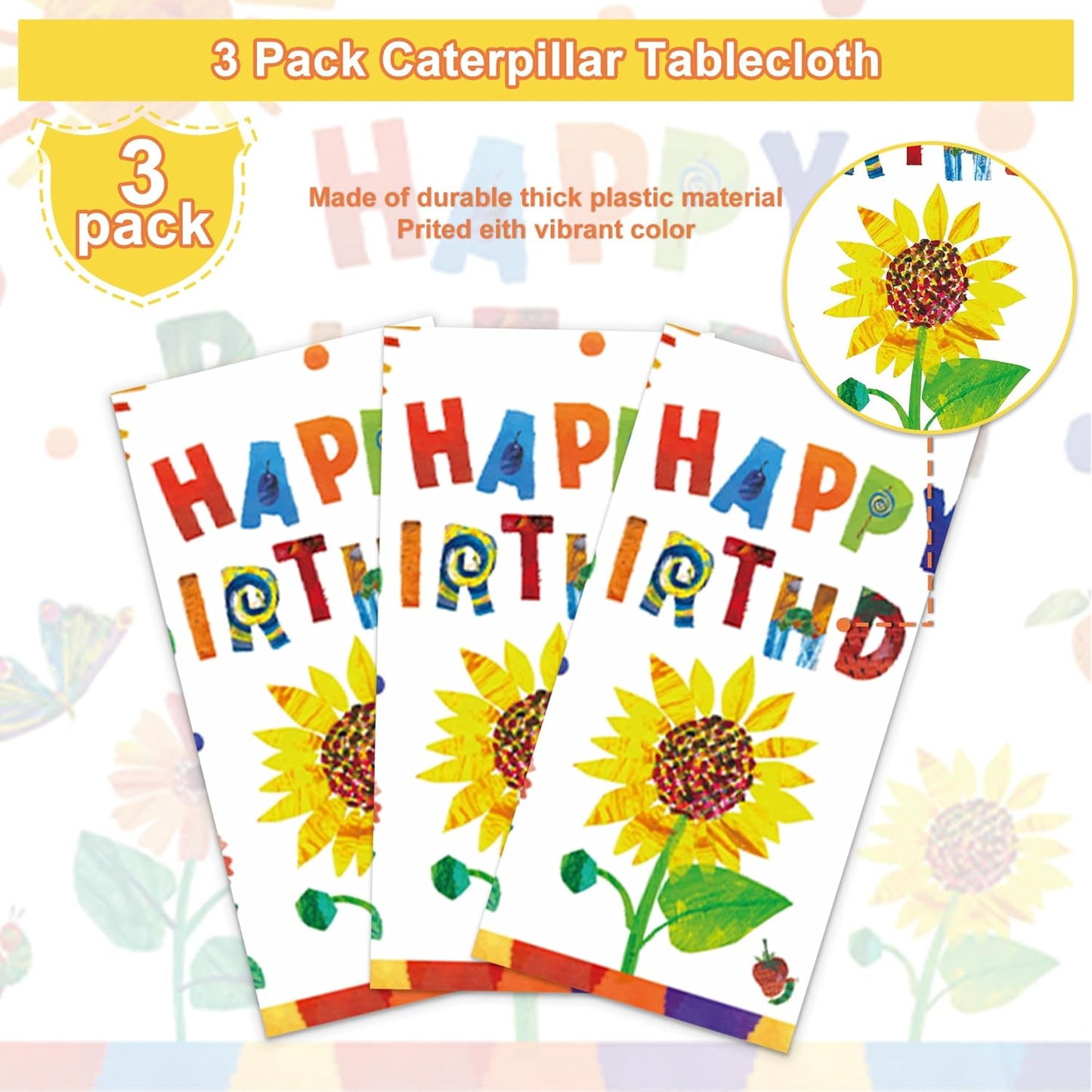 3 Pcs Hungry CaterpillarTheme Party Tablecloth Decorations - Disposable Caterpillar Birthday Table Cover Party Supplies for Birthday Baby Shower