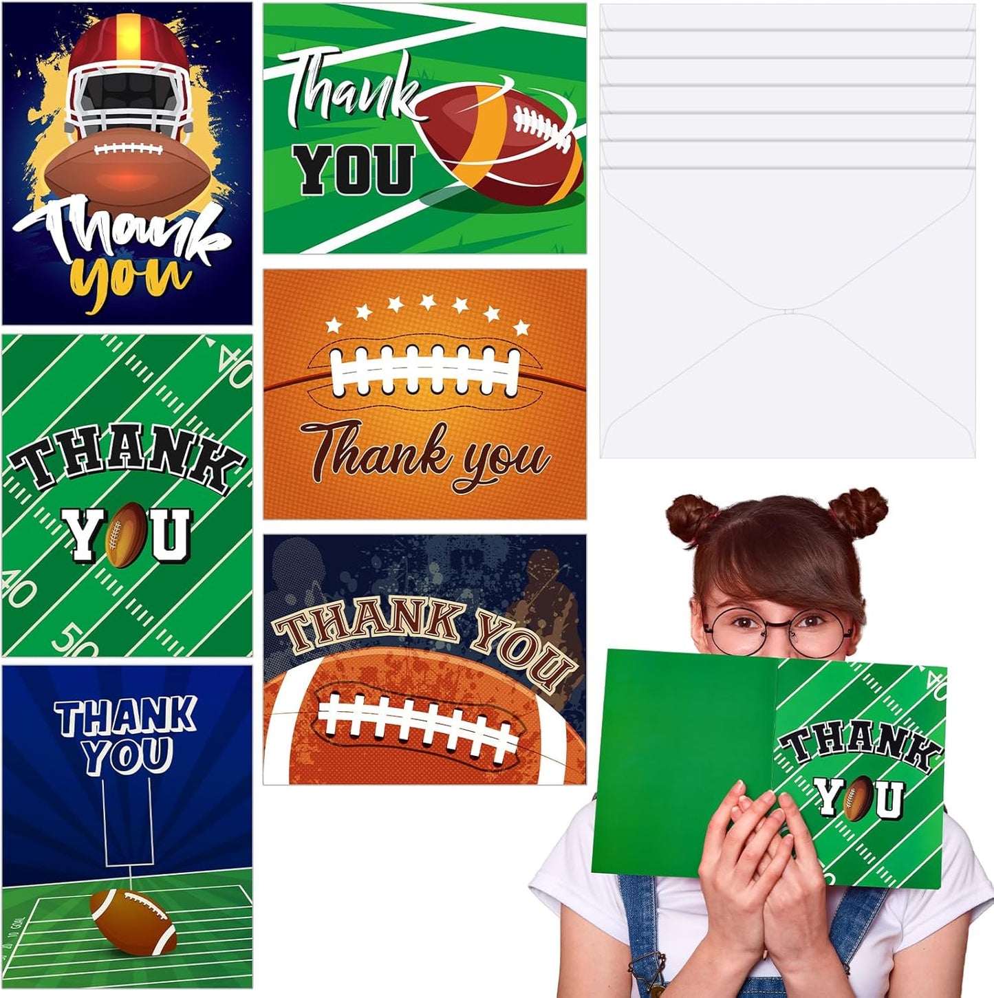 6 Pack Jumbo Thank You Card for Coach with Envelopes 8.5x11 Inch Thank You Cards Gifts from the Team Group Sports Themed Greeting Cards for Teacher Appreciation Gift(Football)
