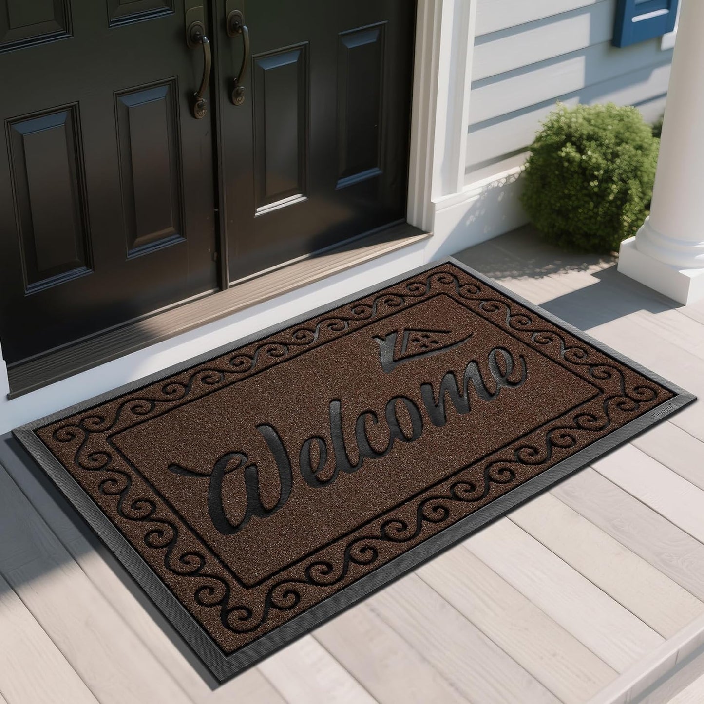 Yimobra Welcome Mat Outdoor Indoor, Waterproof Heavy Duty Front Door Mat Outside Entrance, Extra Sturdy Non-Slip Doormat, Low Profile, Dirt Trapping, 47x32 Inches, Coffee