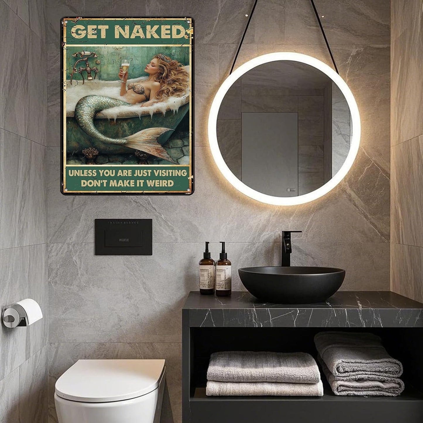 Vintage Tin Sign Metal Tin Sign Mermaid Get Naked Don't Make It Weird Metal Sign Iron Painting Retro Wall Decor Poster for Home Hotel Cafes Sign Gift 12x16 Inch