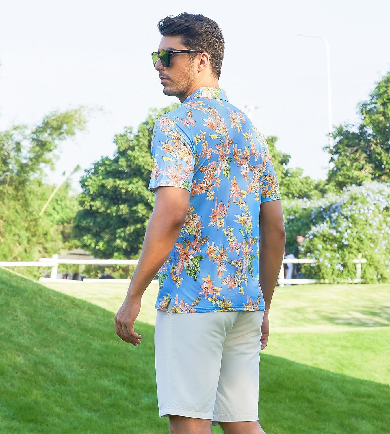 Alex Vando Mens Hawaiian Golf Shirt Moisture Wicking Digital Print Golf Shirts for Men