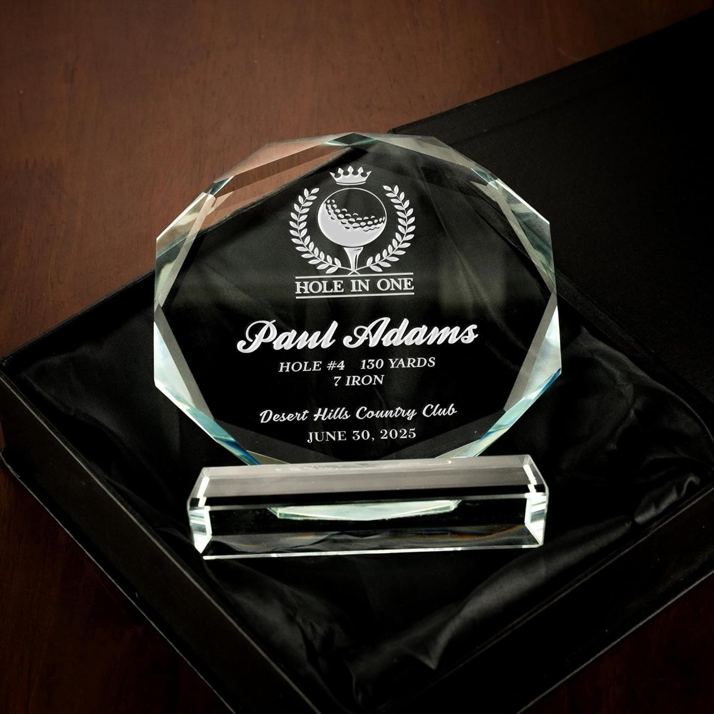Personalized Golf Crystal Awards, Hole in One Glass Trophy - Custom 6'' Appreciation Plaque, Engraved Golf Gifts for Golf Lovers