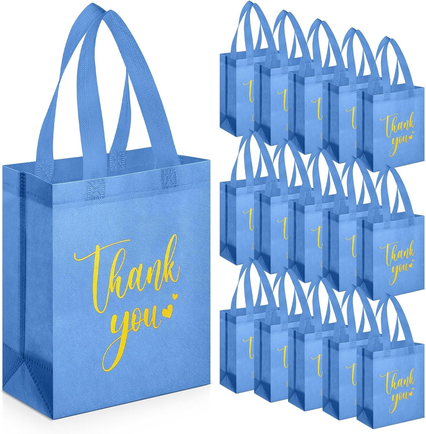Sweetude 30 Pcs Thank You Gift Bags with Handles Bulk Reusable Goodie Bag Non Woven Foldable Handbag for Graduation Wedding Bridesmaid Gifts(10 x 8 x 4 Inch,Sky Blue)