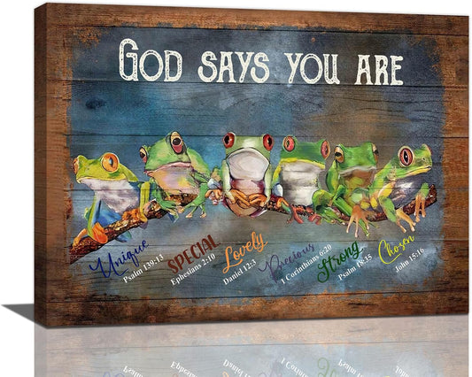 Frog Wall Art, Frogs Pictures Wall Decor God Says You Are Canvas Prints Framed Artwork Paintings Home Office Decorations For Bathroom Bedroom Living Room Kitchen 16l X 12w