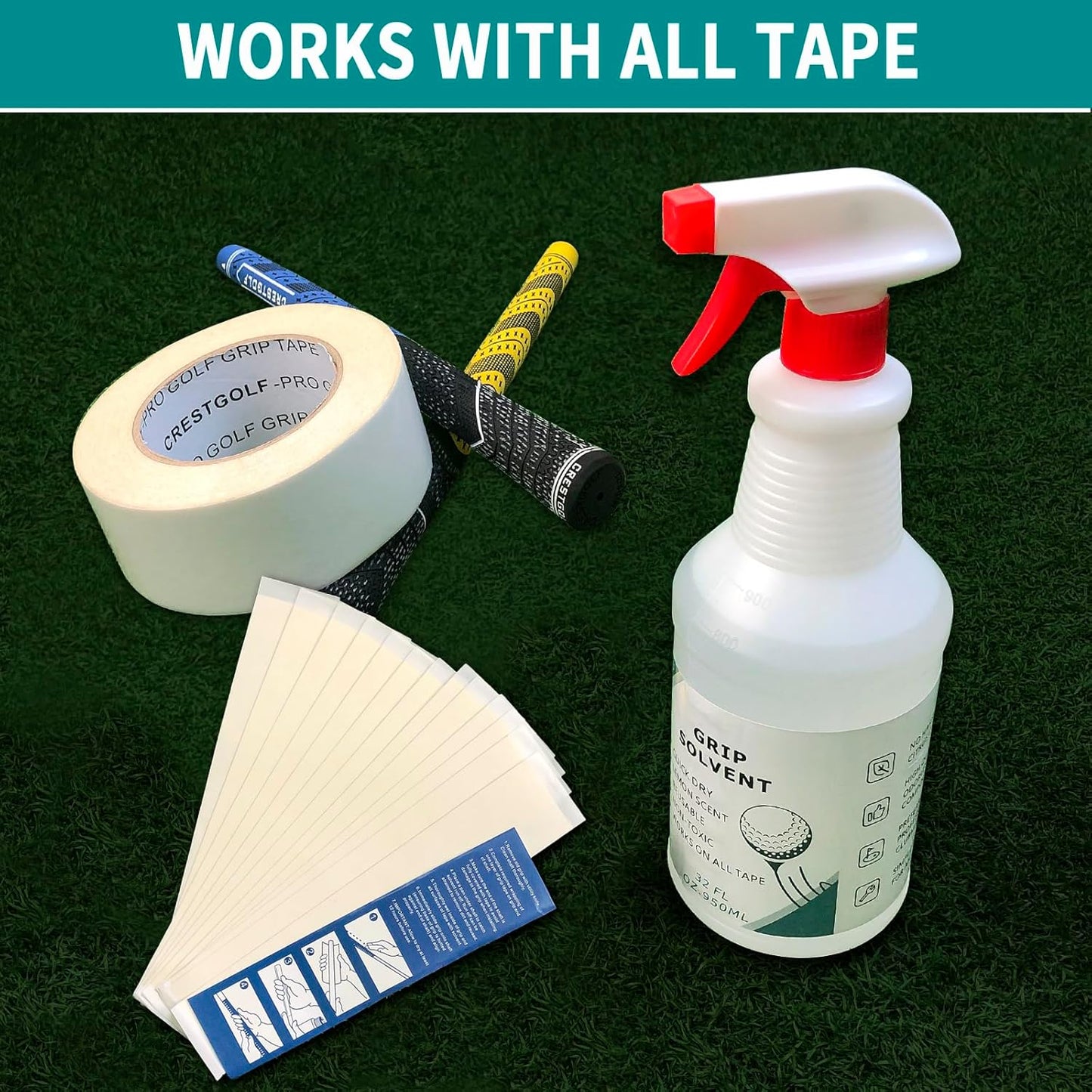 Crestgolf Professional Golf Grip Solvent 32 OZ Solvent Light &Mild Lemon Scent for Regripping Golf Clubs and Golf Grip Repair - Golf Grip Solution - Non-Toxic, Non-Flammable