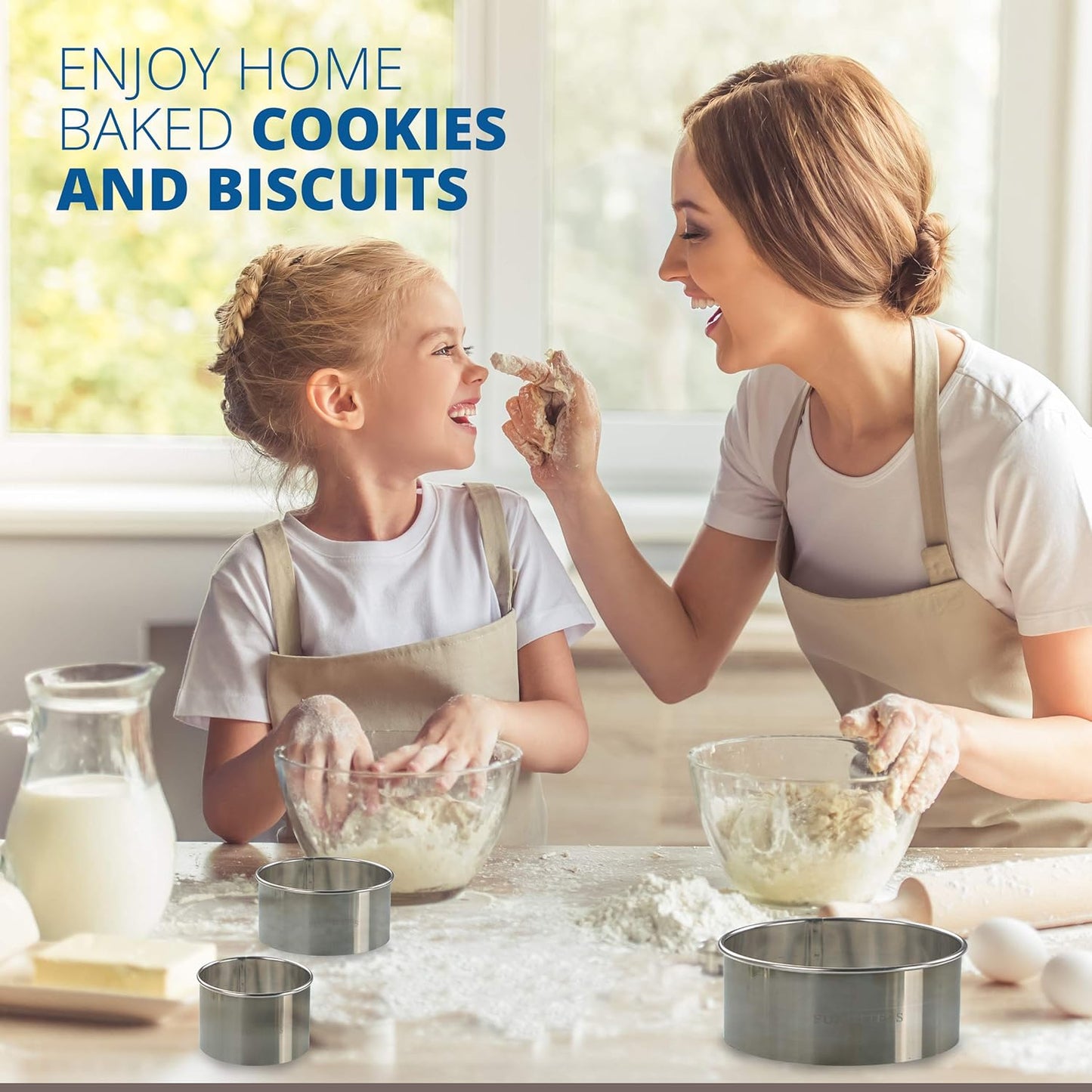 Cookie Cutter Set, 4 Pc. Kit, Measuring 1.5'', 2.5'', 3.5'', and 4.5'', Round Metal Baking Rings for Pastry, Biscuits, and Dough Cutting, Heavy Duty and Reusable, Multiple Sizes