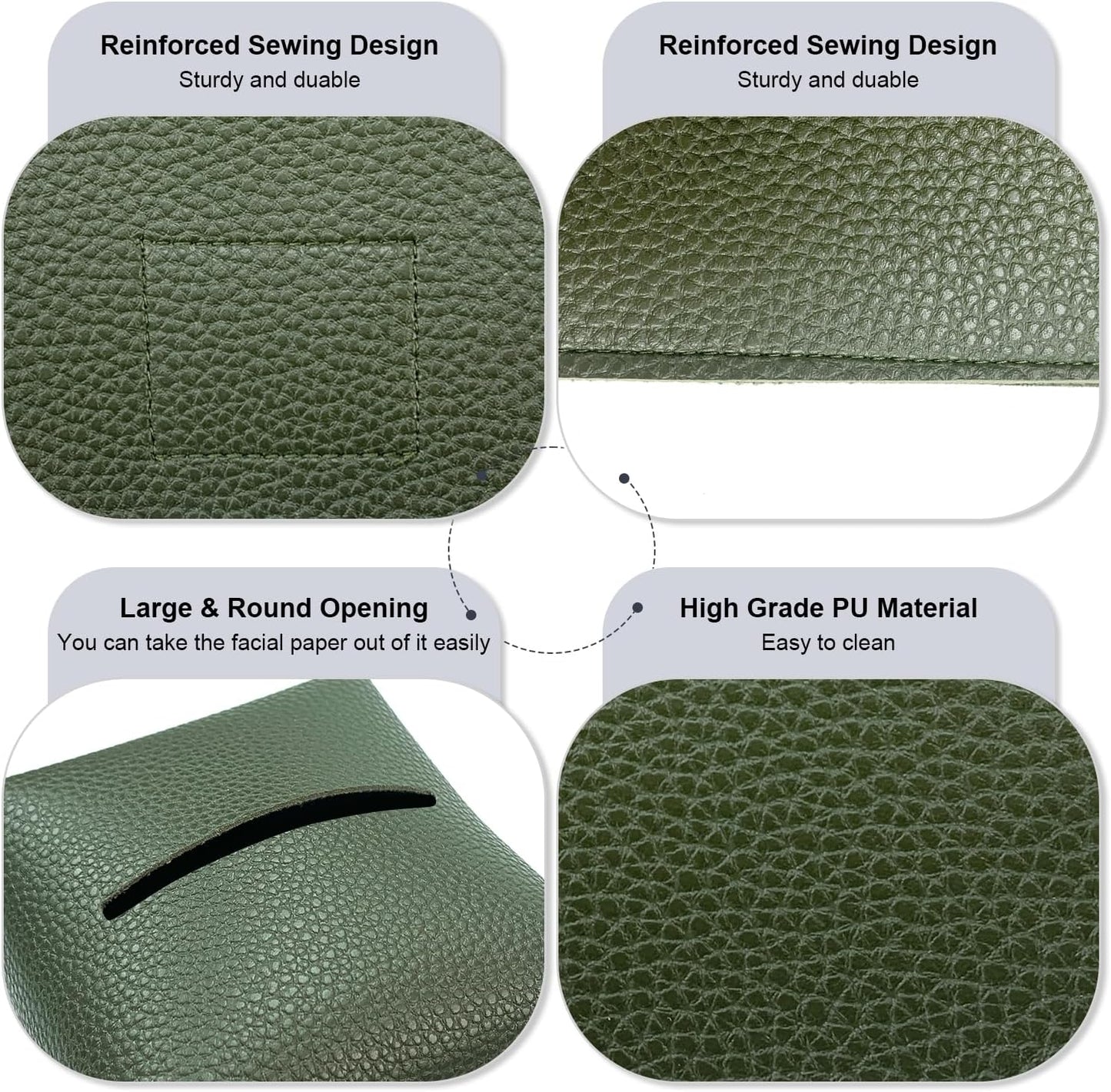 Tissue Box Cover 5X5X5'' PU Leather Tissue Holder Square Tissue Cube Box Organizer for Bathroom Vanity Countertop, Car, Night Stands, Office, Home, Kitchen (2Pack, Dark Green)