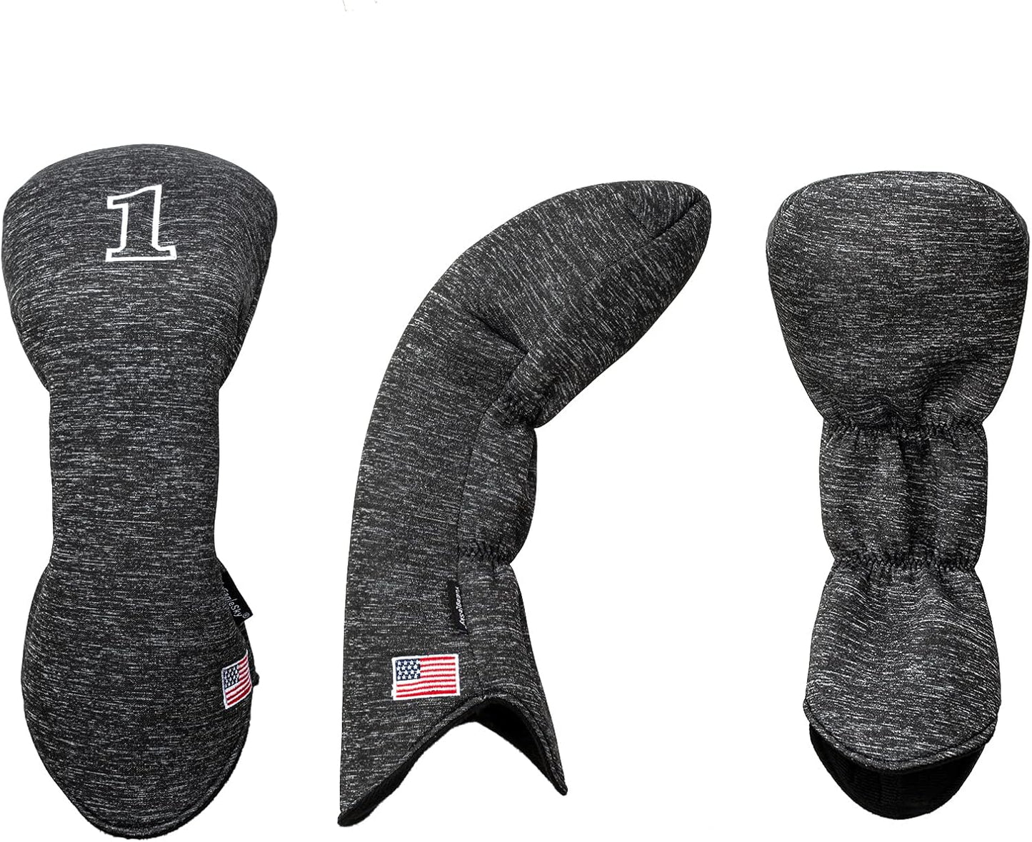 Golf Driver Head Covers 3-Pack for Men & Women - Premium PU Leather with Elephant Embroidery, Double Elastic Band (Driver/Fairway/Hybrid), Waterproof & Durable - White Grey or Black Grey