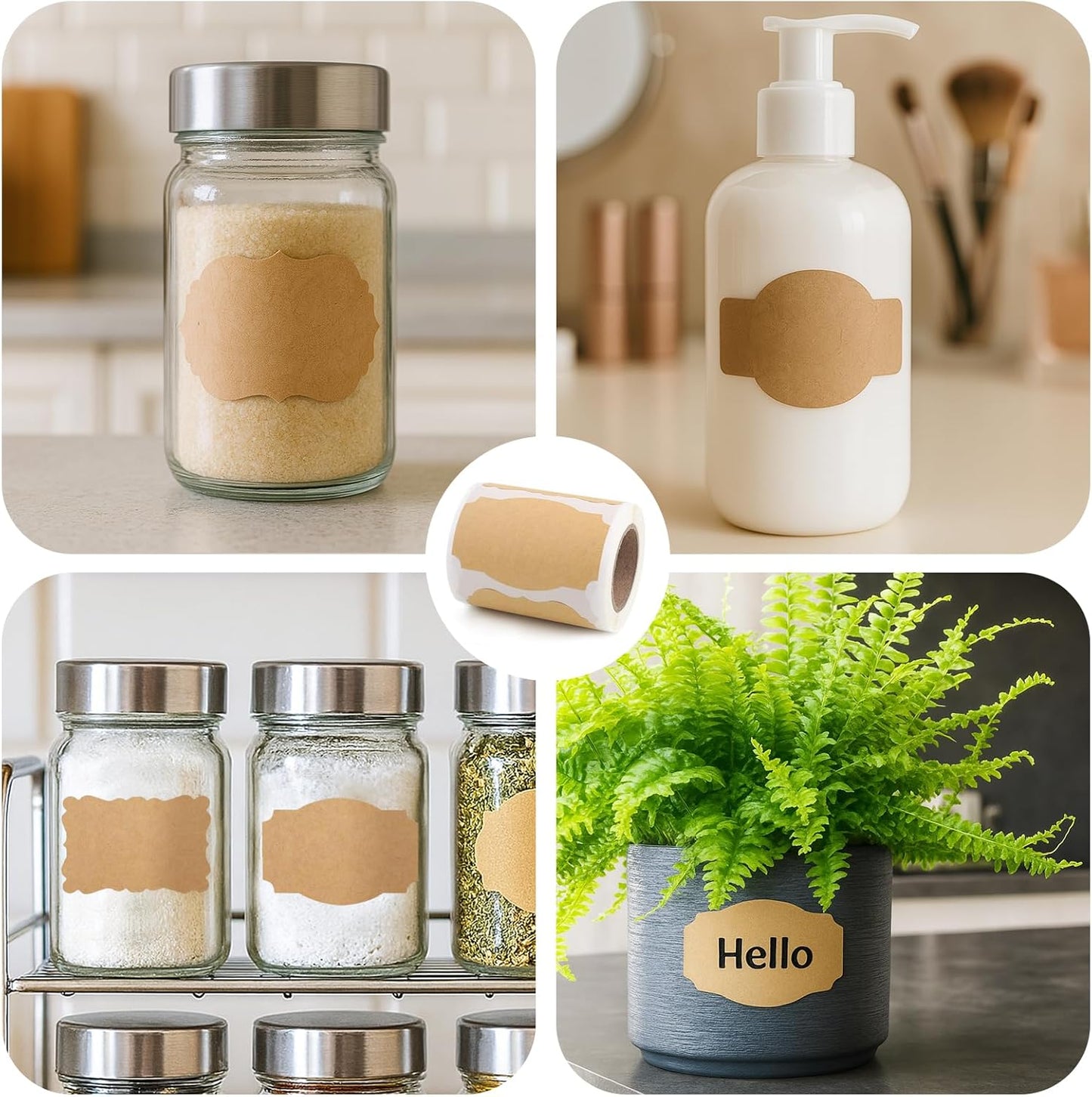 SallyFashion 200pc Kraft Label Stickers, Writable Gift Tag Stickers, 3x2 Inch Canning Labels for Mason Jars, All-Purpose Self-Adhesive Handmad for Bottles, Canning Supplies, Presents