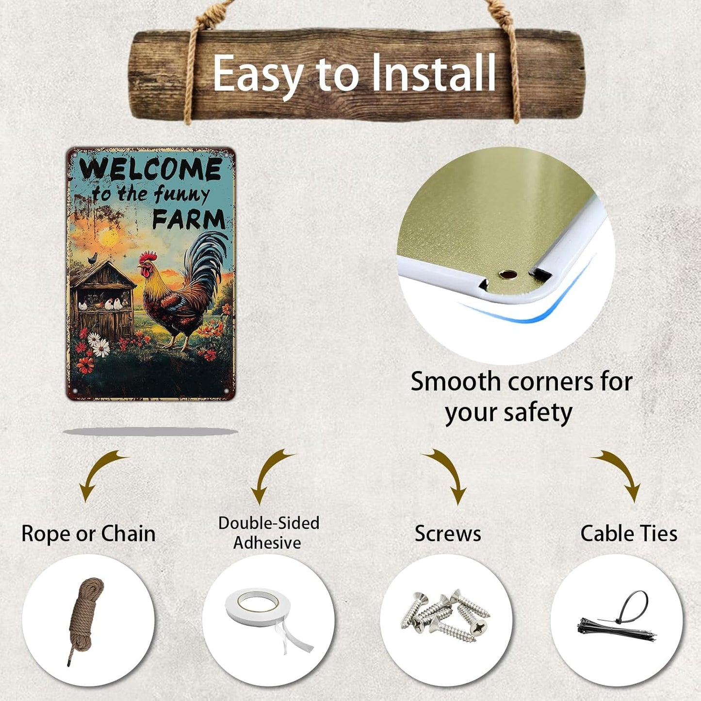 Vintage Chicken Coop Metal Signs Welcome To My Funny Farm Sign Retro Aluminum Sign For Home Garden Outdoor Yard Farmhouse 12x8 Inch