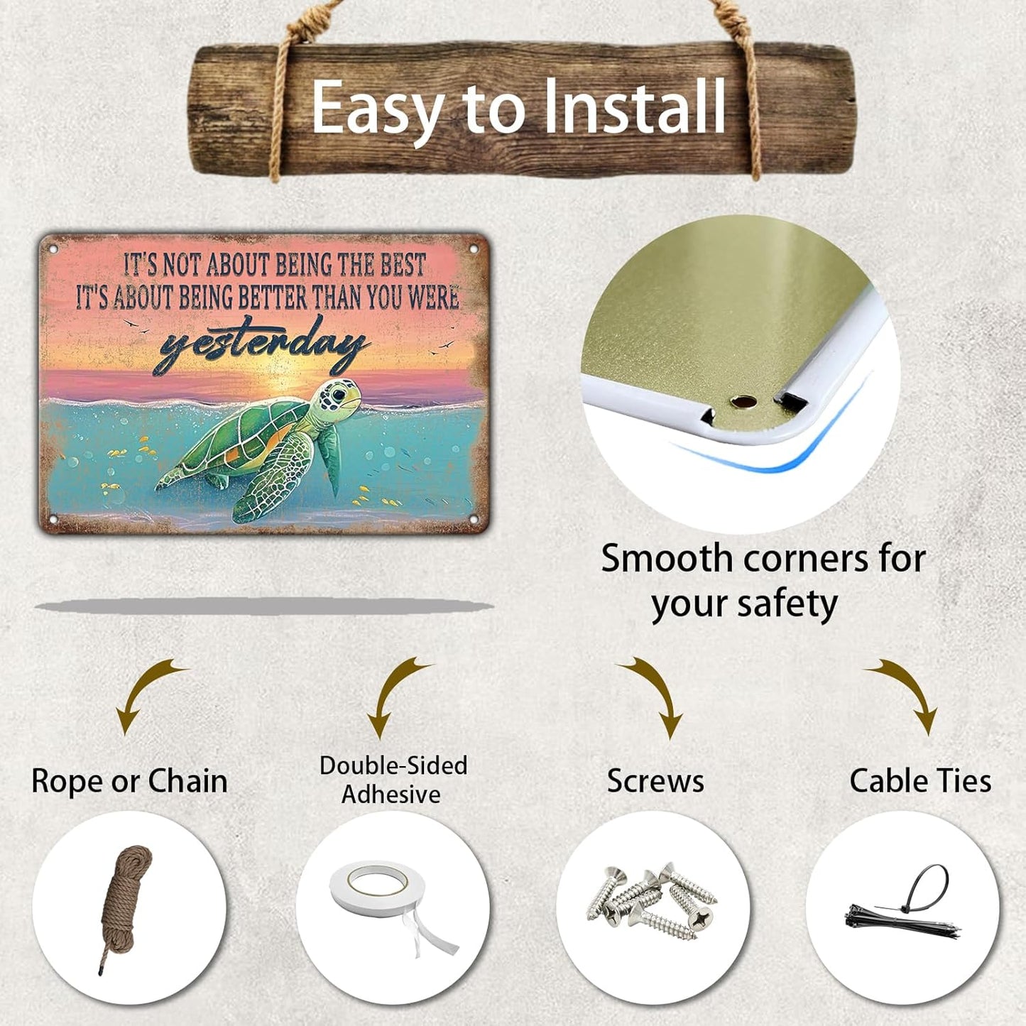 Vintage Sea Turtle Poster Metal Sign It's Not About Being The Best Sign Funny Retro Sign Restaurant Home Man Cave Wall Decor Signs 8x12 Inch