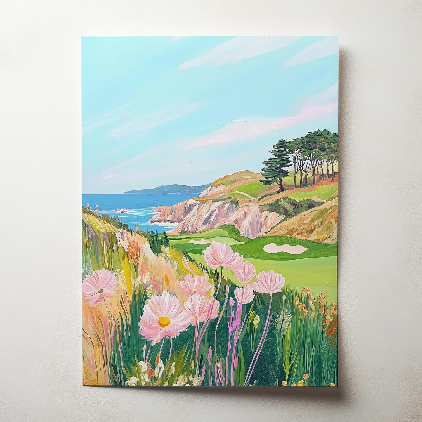Golf Course Floral Pastel Art Print Posters - Premium Giclee Fine Art Prints - Golf Course Home Decor Posters, Golfer Art Prints for Home and Office Decor - Vintage Aesthetic, Ready to Frame