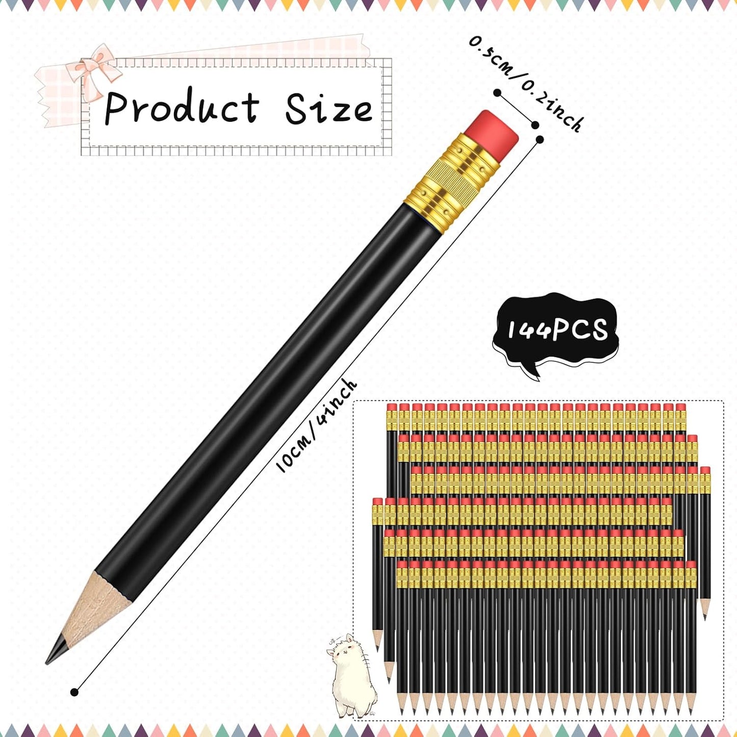 Outus 144 Pcs Mini Golf Pencils Bulk Half Pencils with Eraser #2 HB Pre Sharpened for Party Favors Office Supplies 4 Inch(Black)
