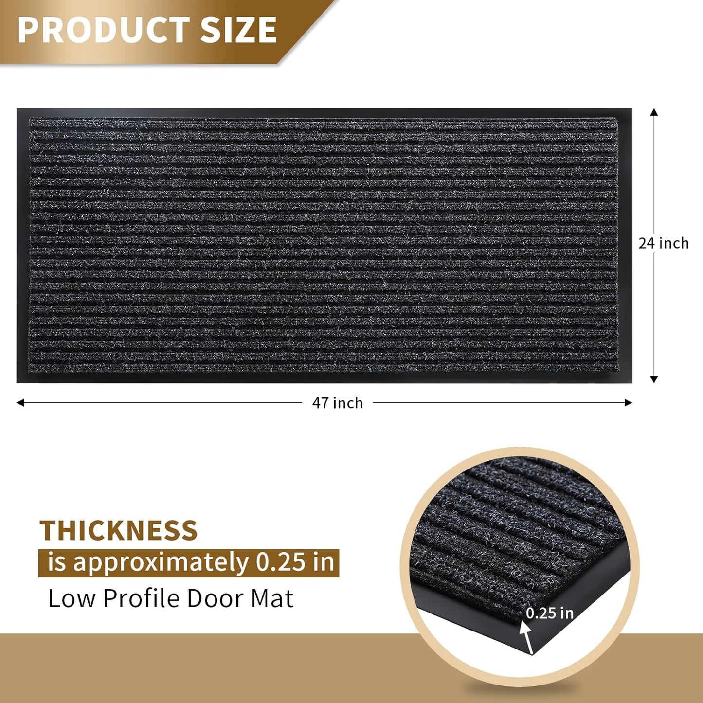 Yimobra Front Door Mat Outdoor Indoor Entrance, 100% Waterproof All-Season All Weather Doormat, Welcome Matt Outside Entry, Non Slip, Low Profile, Heavy Duty Patio Porch Floor Mats,47 x 24,Black Grey