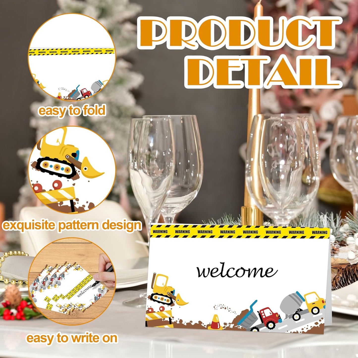 Construction Place Cards, Dump Truck Table Place Cards For Table Setting, Engineering Car Name Cards For Birthday Party Baby Shower Dinner Wedding, 25 Cards Included -02