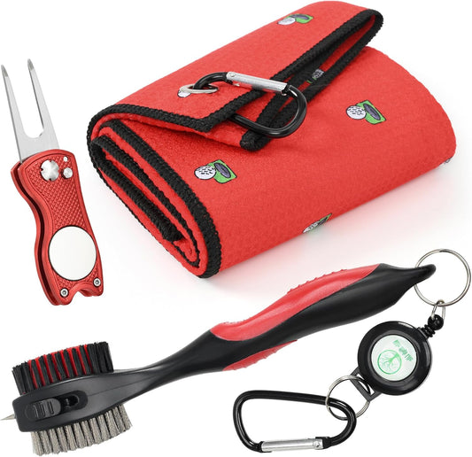Mile High Life Printed Golf Towel(16"x24"), Brush Tool Kit, Divot Repair Tool, Microfiber Towel，Brush with 2FT Retractable Cord, Repair Tool w Magnetic Golf Ball Marker
