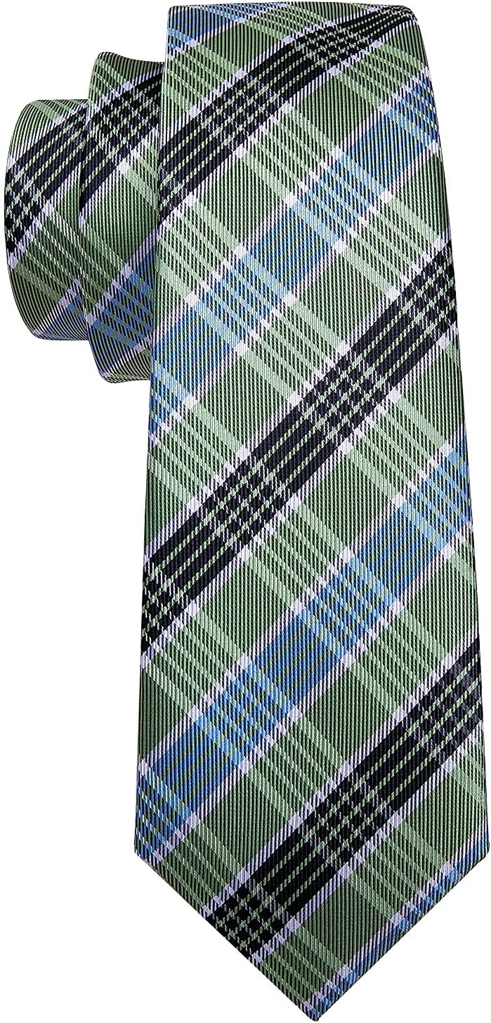 Barry.Wang Designer Classic Ties for Men Set Formal Pocket Square Cufflink Check Plaid