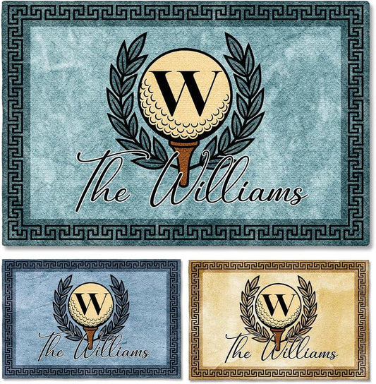 Personalized Golf Doormat – Personalized Welcome Mat with Family Name Year – Non Slip Outdoor Entry Rug for Porch, Garage, or Golf Lover Home Decor, for Men (Golf Doormat 01)