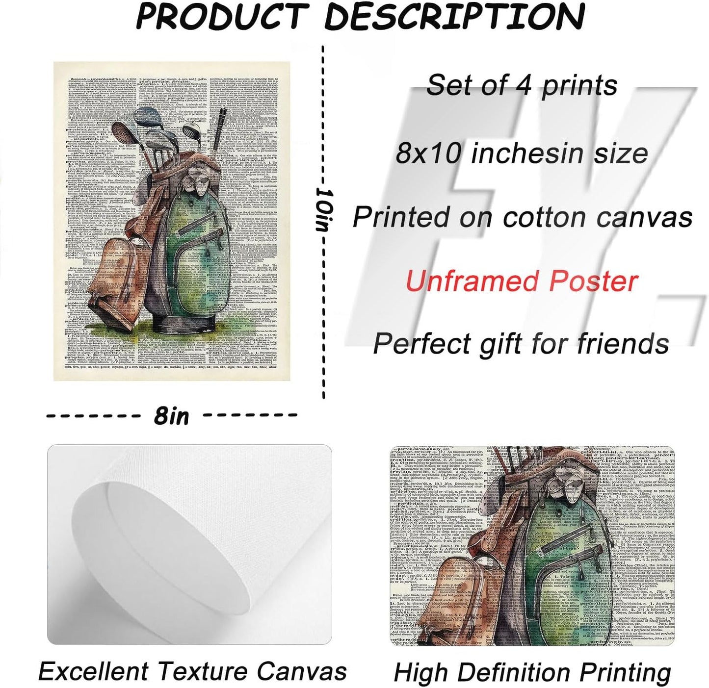 Vintage Golf Wall Art Man Cave Sport Wall Decor Retro Golf Club Poster Prints for Office Games Sports Room Dorm Canvas Painting Picture Artwork 8x10 Unframed