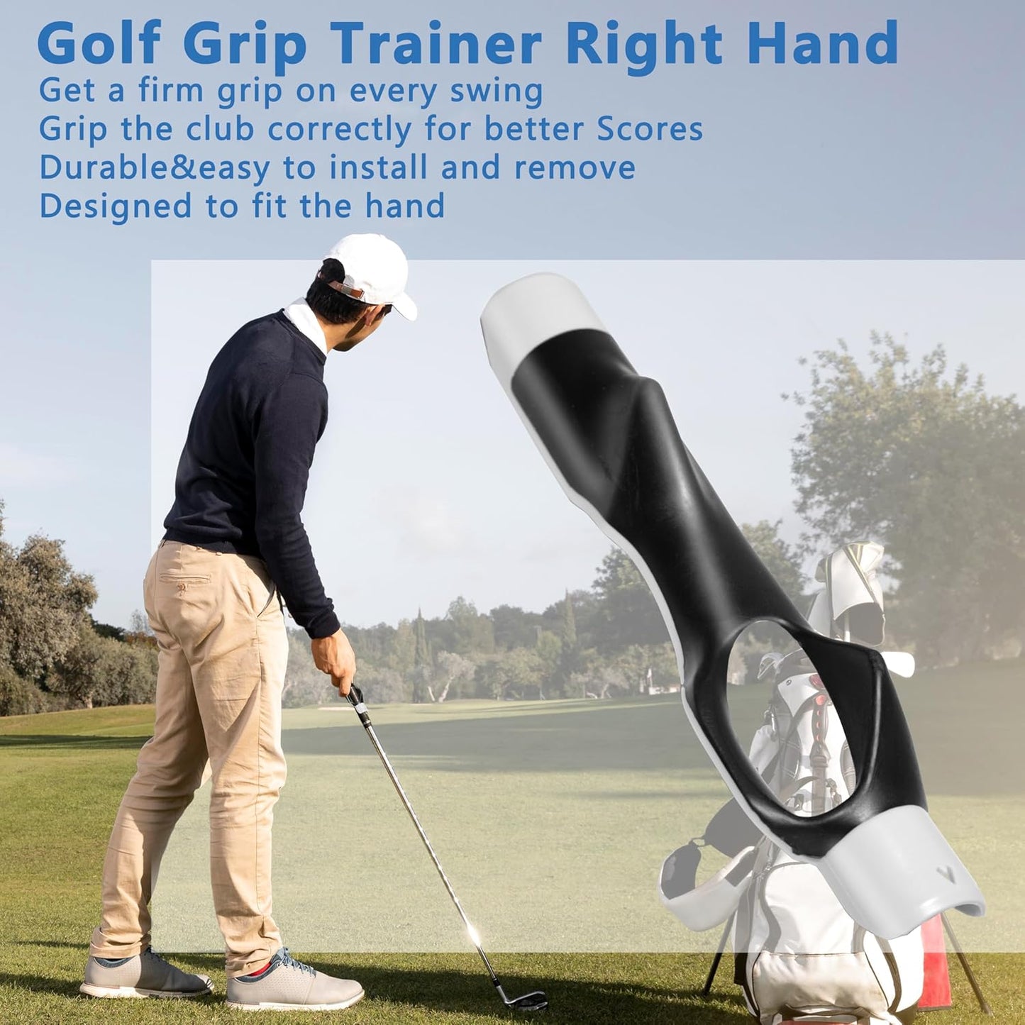 Golf Grip Trainer,Golf Club Grip Trainer Right Hand,Golf Grip Swing Training Aid for Golfer Proper Hand Position,Attaches to Most Golf Handles