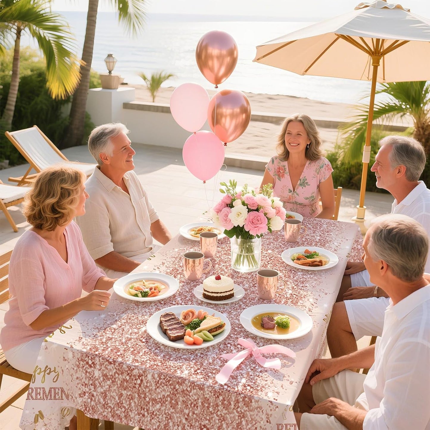 Grencian 3Pcs Rose Gold Retirement Tablecloth Pink Happy Retirement Table Cover Plastic Rectangle Women Happy Retired Table Cloth for Men Women Say Goodbye Going Away Party Supplies 54" x 108"