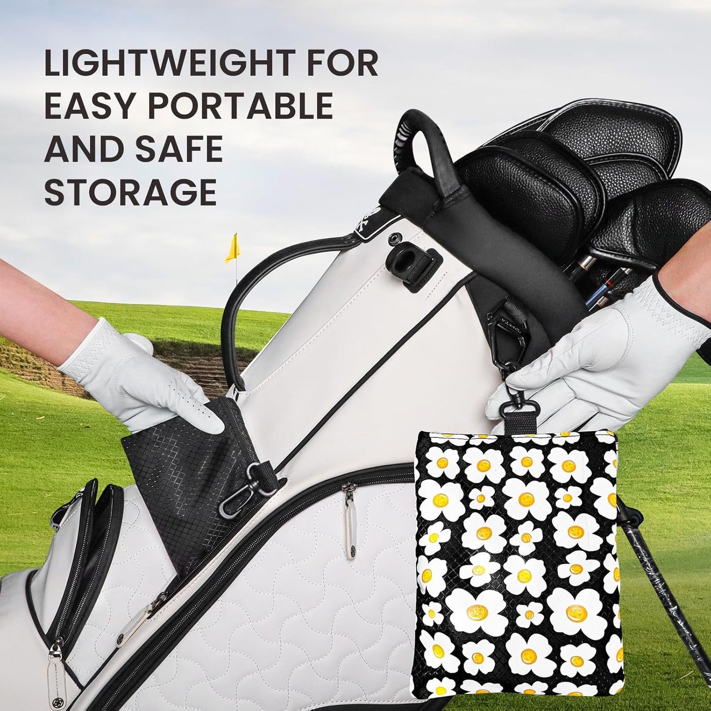 Golf Bag Accessories Valuables Pouch Bags Multi Pocket Zipper Hook with 10 Pcs Wood Golf Tees for Men Women