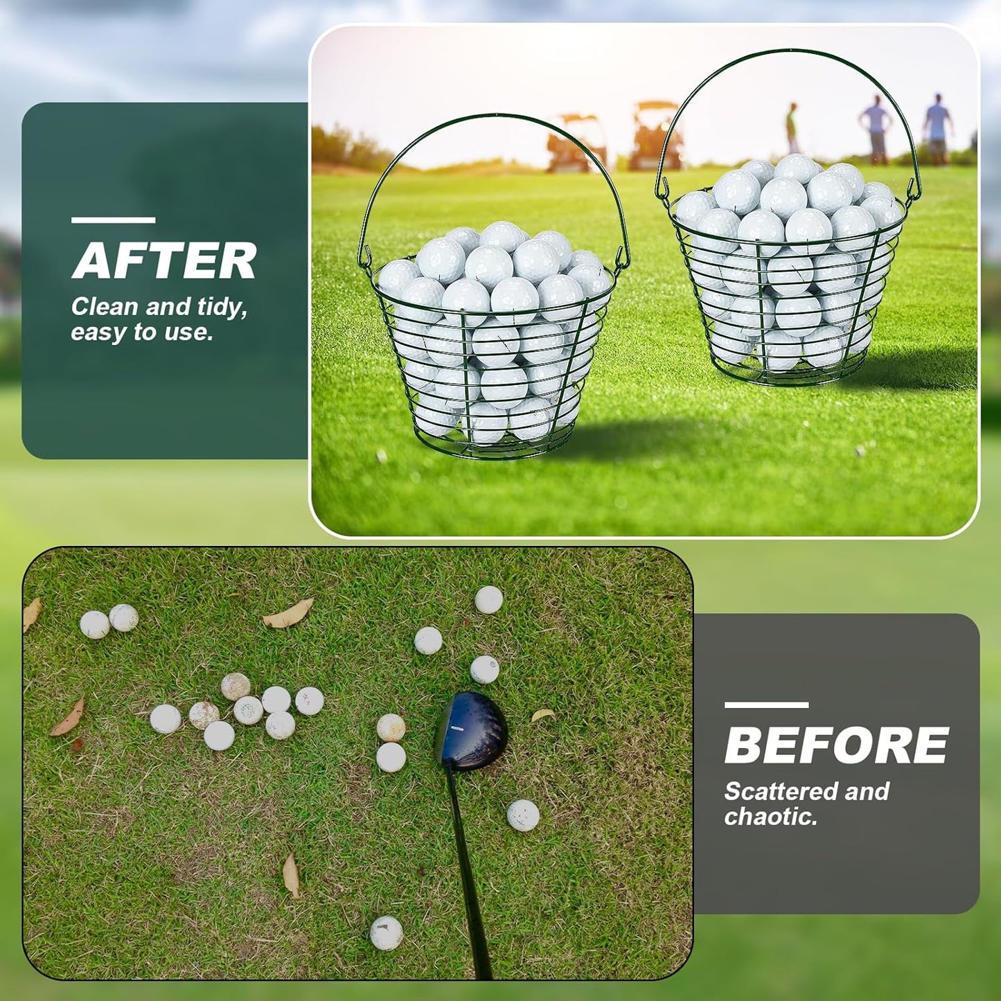 Soulchen Metal Golf Ball Baskets Golf Ball Storage Bucket with Handle Contain 50 Balls, Green Color