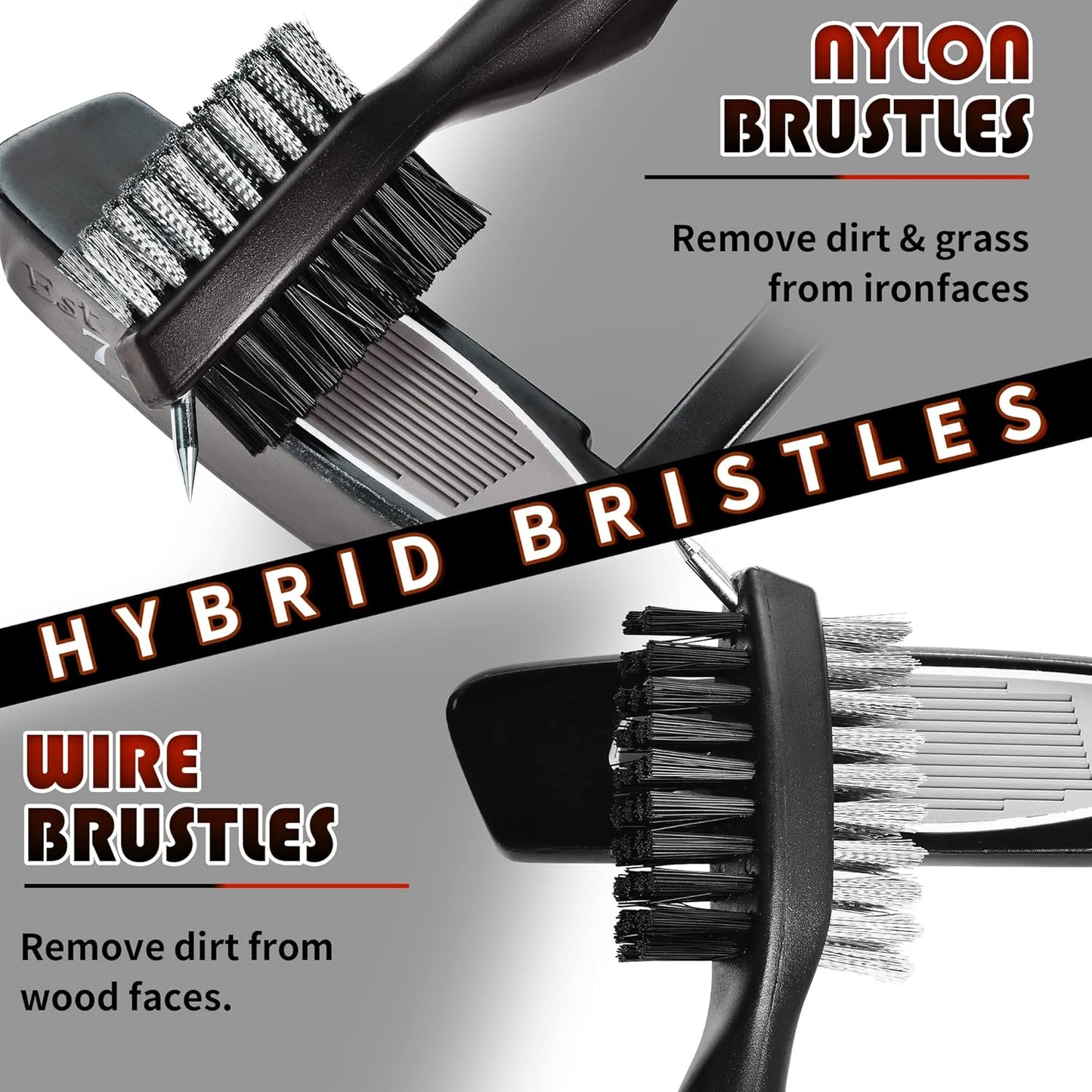 Mile High Life Golf Club Brush, Club Groove Cleaner with 2 Ft Retractable Extension Cord and Aluminum Carabiner, Golf Bag Accessories for Men and Women