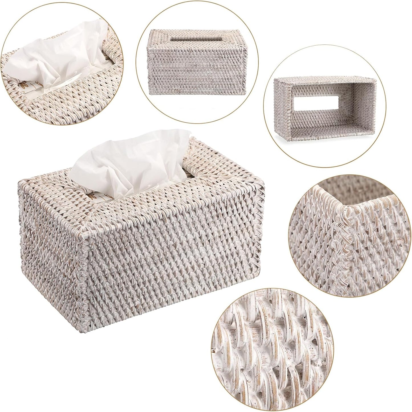 Sumnacon Tissue Box Cover Large Rectangle Tissue Box Rattan Tissue Box Holder,Wicker Decorative Tissue Holder for Bathroom Toilet Living Room Kitchen Office Table Desk,Whitewash