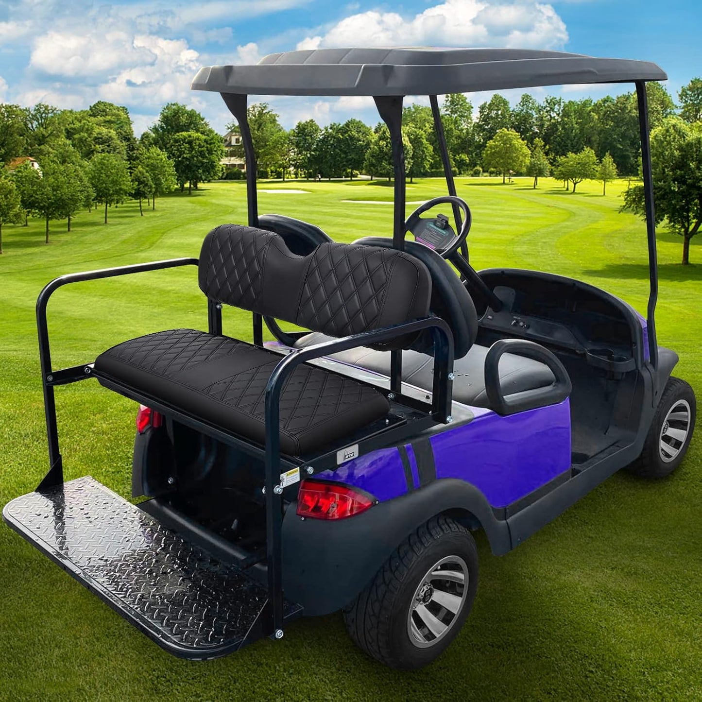 iLSKW Golf Cart Seat Covers for Rear Seat Fit Club Car EZGO Yamaha, Thinck Vinyl Leather with Convex Diamond Texure, Comfortable, Support Back,Breathable,Anti-Fading