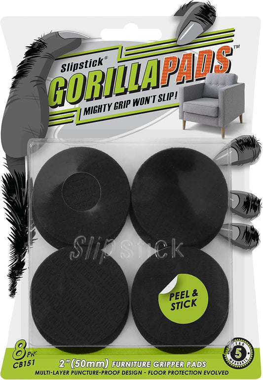 Slipstick GorillaPads Non Slip Furniture Pads/Gripper Floor Protectors (Set of 8) 2 Inch Round Self Adhesive Rubber Stoppers for Furniture Legs, CB151