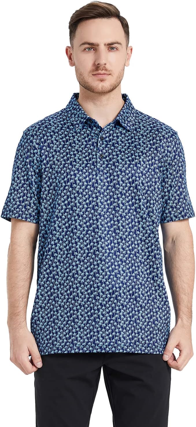 Golf Shirts for Men Dry Fit Short Sleeve Print Performance Moisture Wicking Polo Shirt