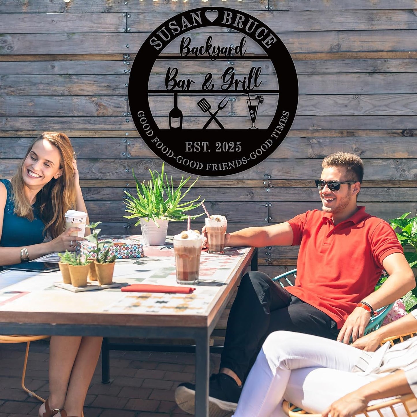 Custom Bar and a Grill Metal Sign, Personalized Bar Sign, Personalized Grill Sign,Man Cave, Club, Custom Metal Bar Decor,Backyard Patio Kitchen for BBQ Outside Wall Decor