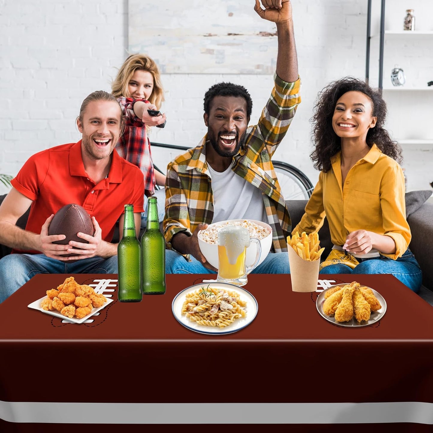 QZYL Football Party Supplies, Disposable Football Tablecloth, 4 PCS Table Cloth with 2 Styles, Touchdown Theme Tablecloths, Plastic Table Runner for Game Day Party Decorations