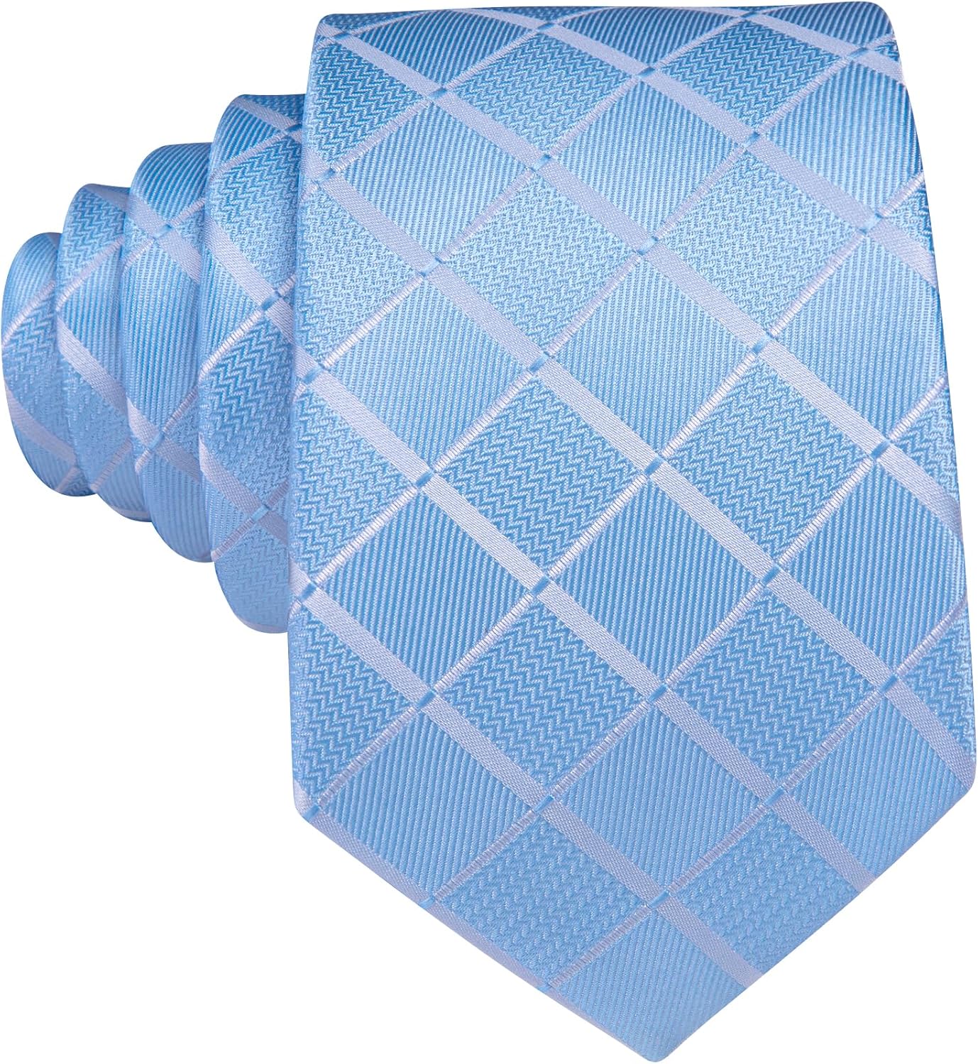 Barry.Wang Designer Classic Ties for Men Set Formal Pocket Square Cufflink Check Plaid