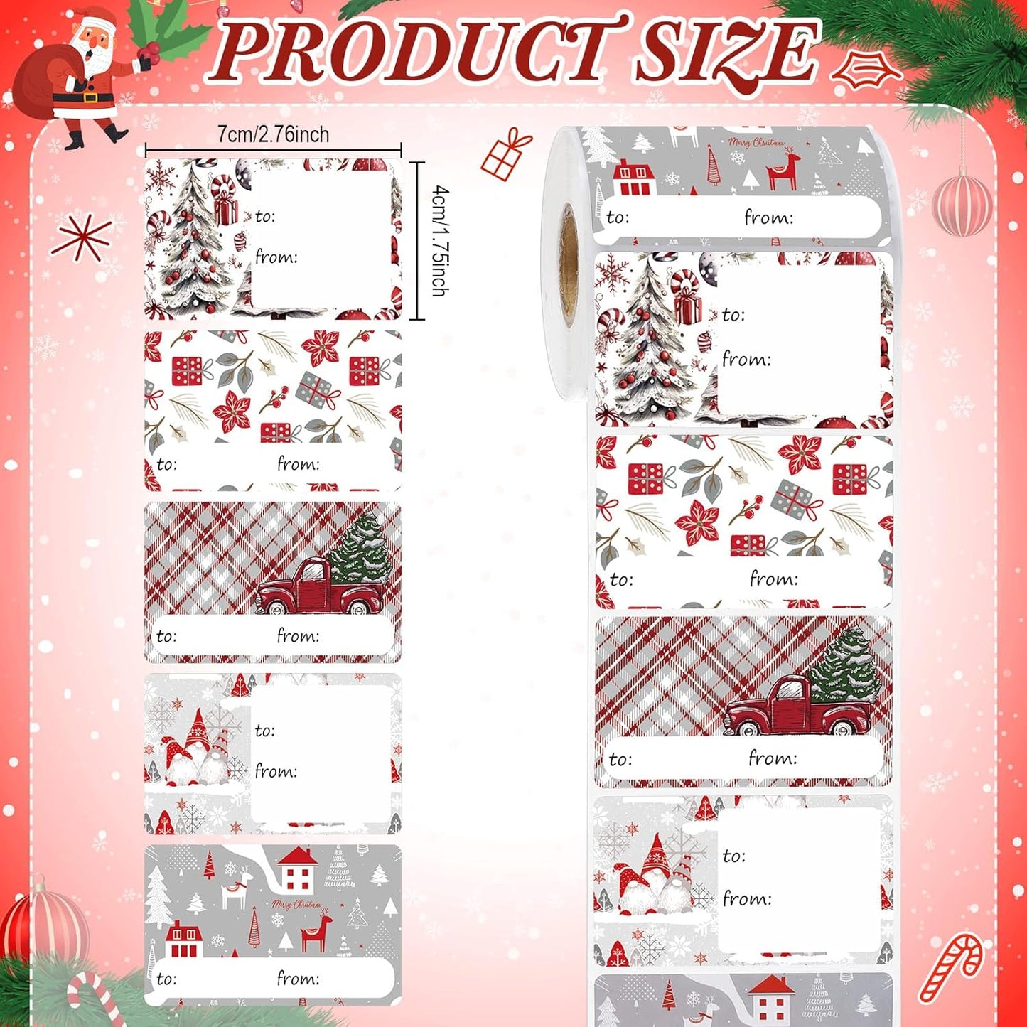 Outus 500 Pieces Christmas Tags Self Adhesive Gift Tags for Xmas Presents Christmas Name Labels Stickers for Wrapping Paper Festival Birthday Holiday Decor(Country Style,2.76 x 1.57 Inch)