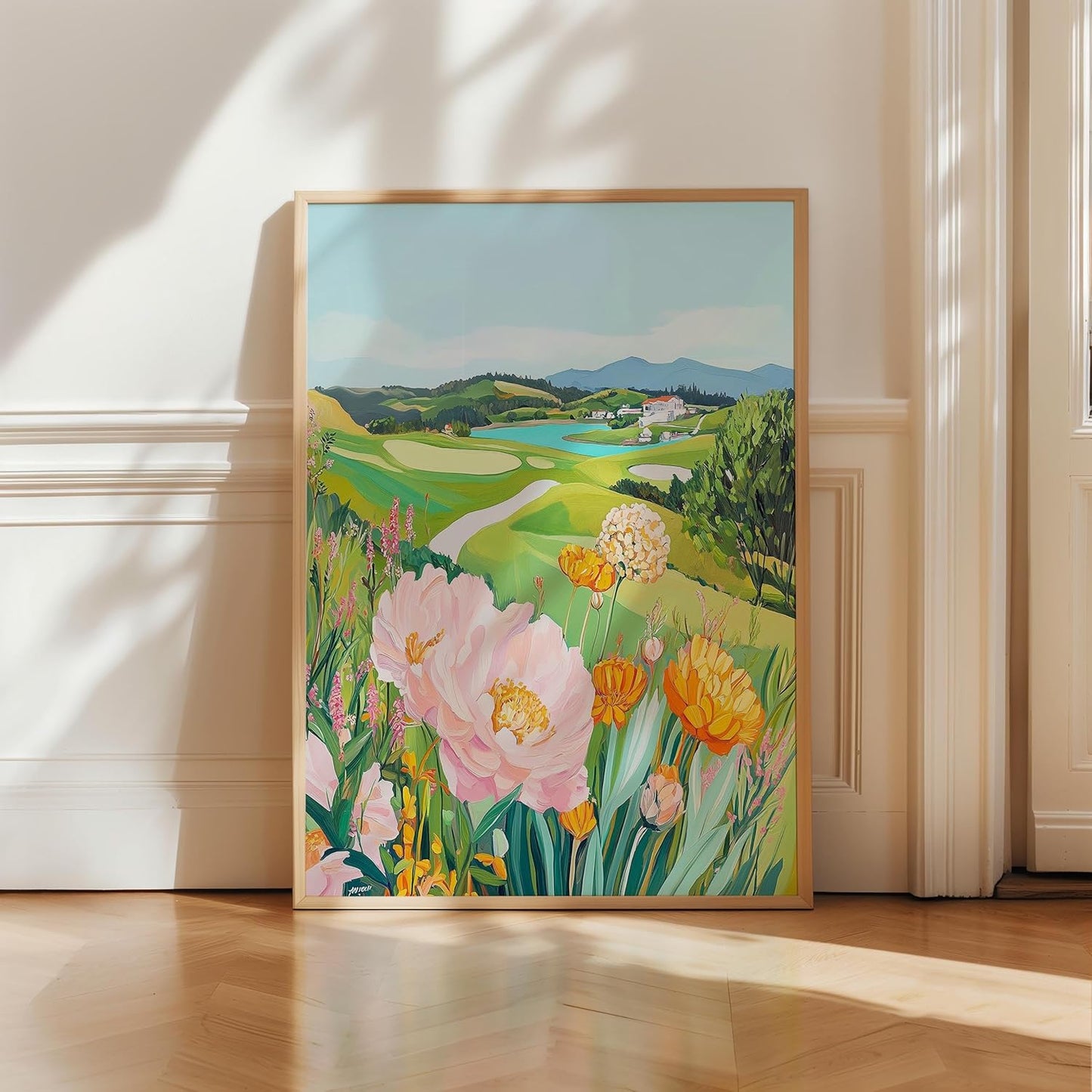 Golf Course Floral Pastel Art Print Posters - Premium Giclee Fine Art Prints - Golf Course Home Decor Posters, Golfer Art Prints for Home and Office Decor - Vintage Aesthetic, Ready to Frame