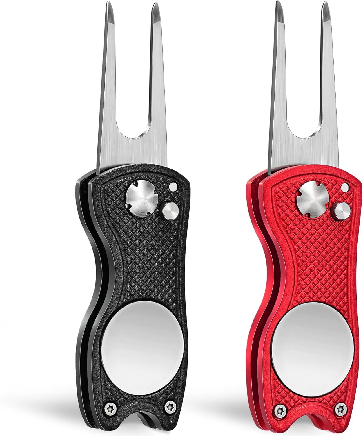 Mile High Life Golf Divot Repair Tool, All Metal Foldable Divot Tool with Pop-up Button & Magnetic Ball Marker, 2-6 Pack