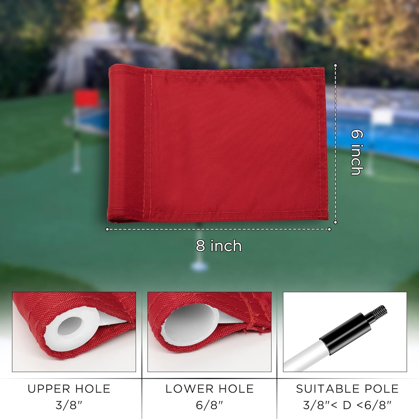KINGTOP Solid Golf Flag All 8x6 Inch - 420D Nylon, Tube Inserted - Mini Putting Green Flags for Backyard Practice