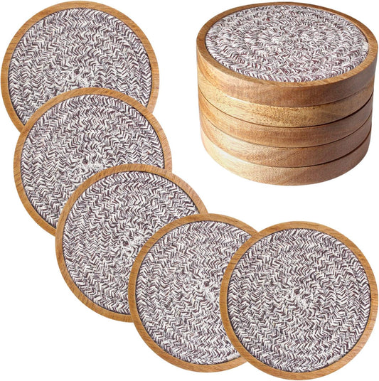 5 Pack Absorbent Coasters for Drinks, 4.3 Inches Cork for Coffee Tables, Wooden Drink Protection, Cute for Kitchen, Farmhouse, and Office (Dark Brown Series)