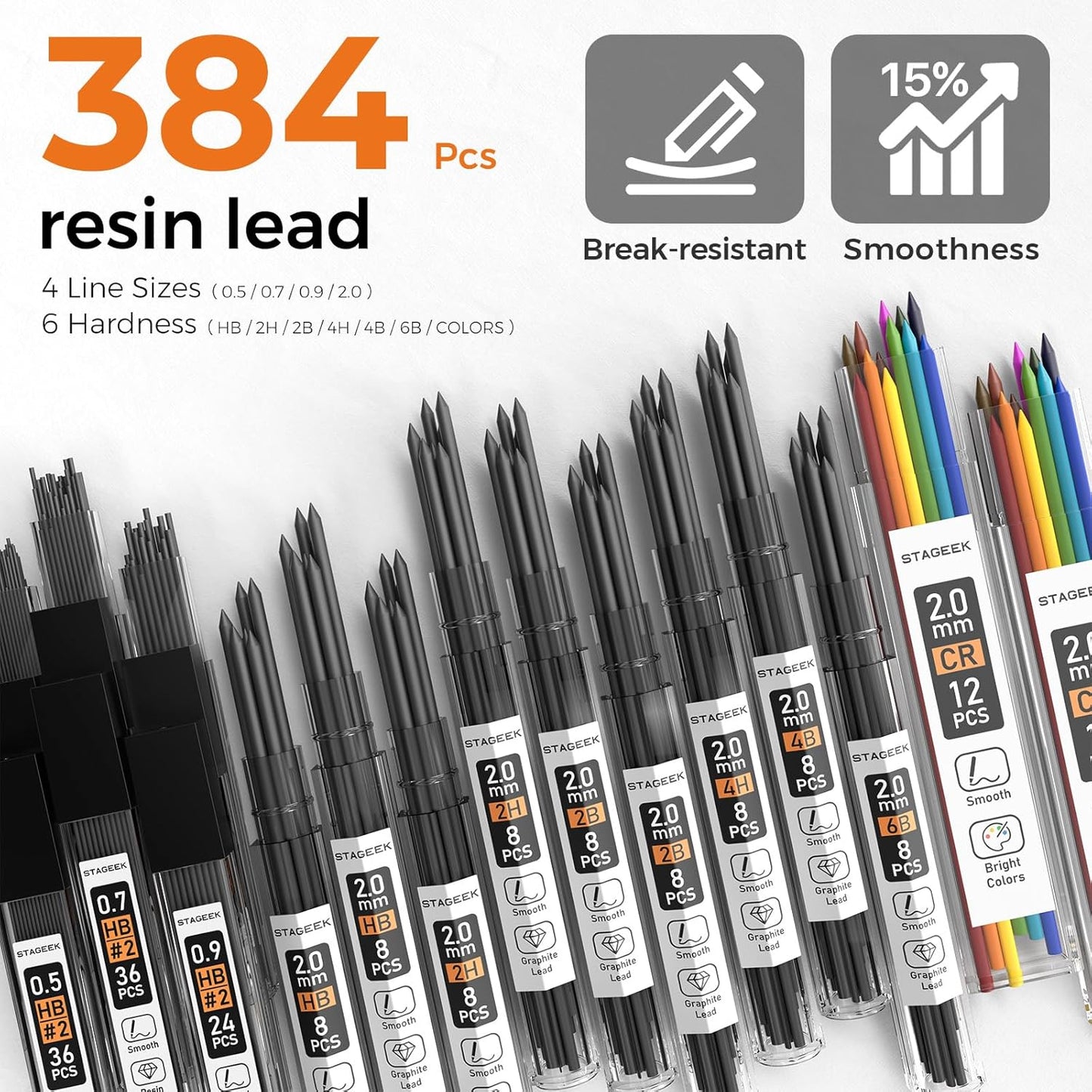 35PCS Black Art Mechanical Pencil Set in Case，0.5 0.7 0.9 2.0 Graphite Metal Drawing Drafting Pencils, Sharpener Erasers 384PCS Lead Refills (6B 4B 2B HB 2H 4H Colors) for Writing Sketching