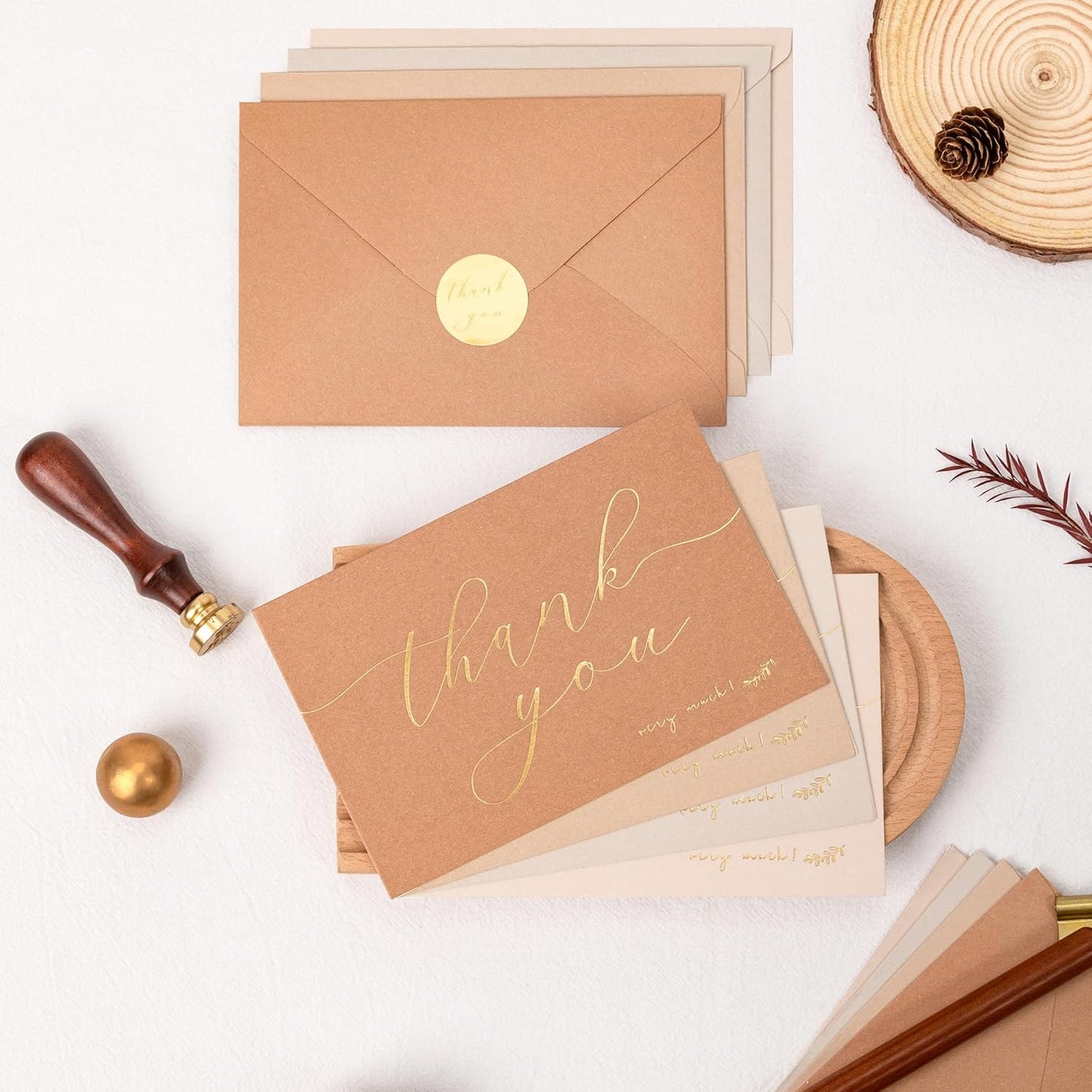 Crisky 50 Pcs Neutral Thank You Cards With 50 Envelopes & 50 Stickers Simple, Chic, Elegant Greeting Cards Perfect for: Wedding/Business/Birthday/Graduation etc. 4 x 6 inches 50 Pack