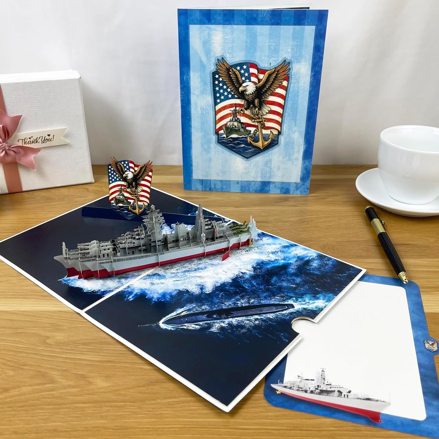 3D Navy Ship Popup Card - Handmade Military Paper Art for Birthday, Anniversary, Christmas, Father’s Day, Veterans Day - Unique Gift for Him, Her, Sailor, Veteran, Navy Lover