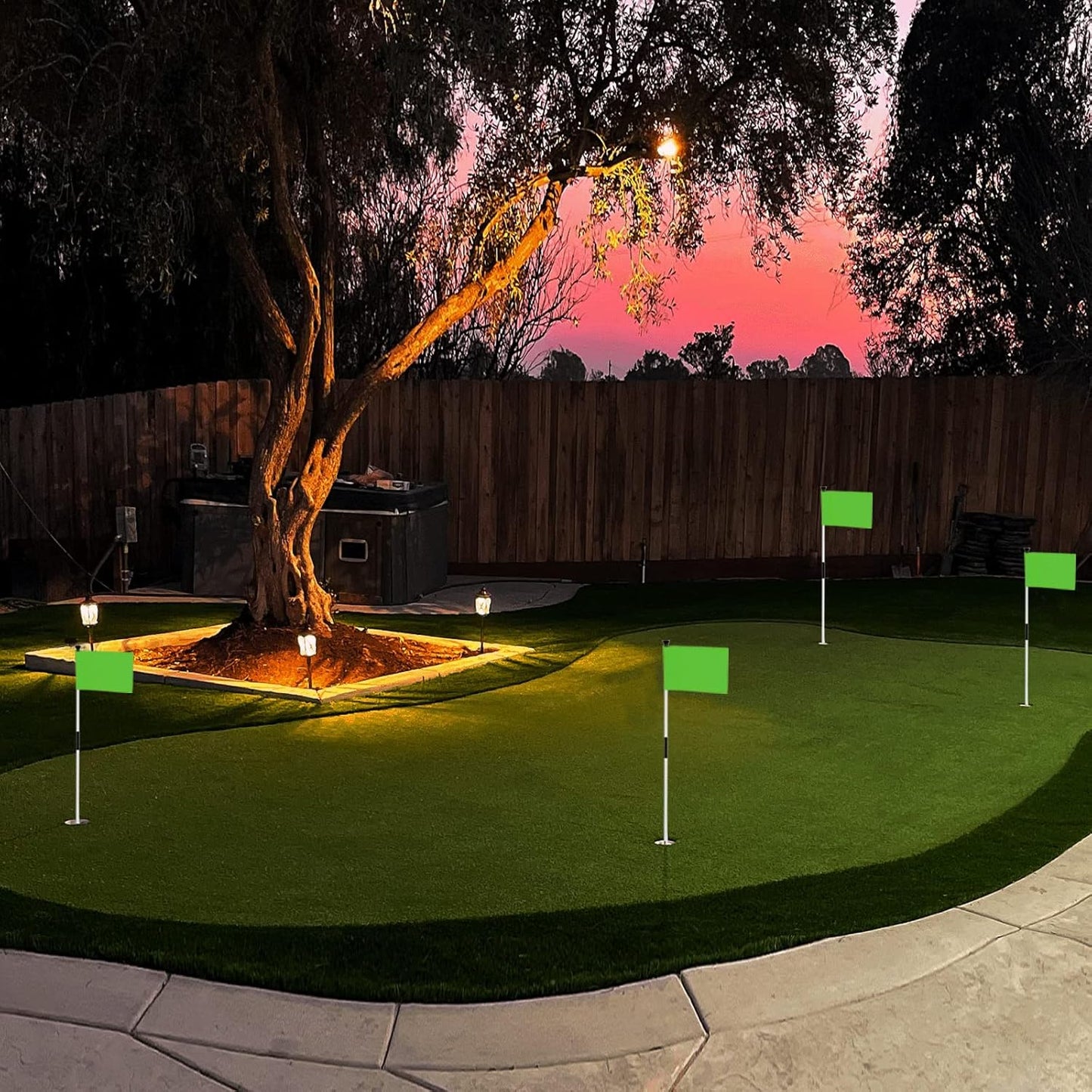 KINGTOP Fluorescent Glow Golf Flag Double Sided, Glow-in-the-dark Putting Green Flags for Yard, Novelty Backyard Light Storage Target Flag with Tube Insert, Mini Pin Flag Measure 8" by 6", 3-Pack