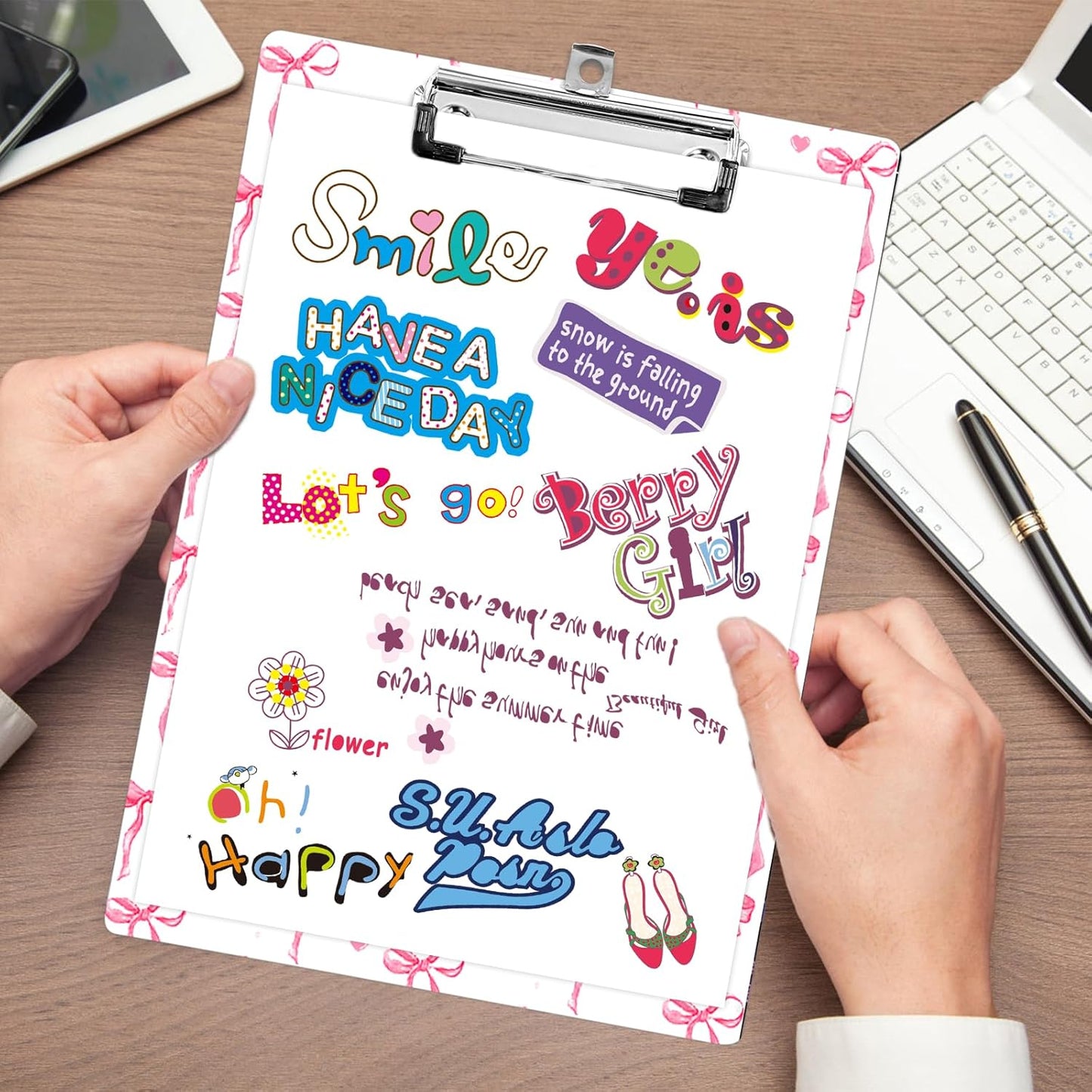 Plastic A4 Clipboards, Cute Fashion Clipboard Decorative, 12.2" x 8.7" Standard A4 Size Clipboards, Plastic Acrylic Clipboard for Teacher, Social Worker, Students,Women, Office Supplies(Butterfly Bow)